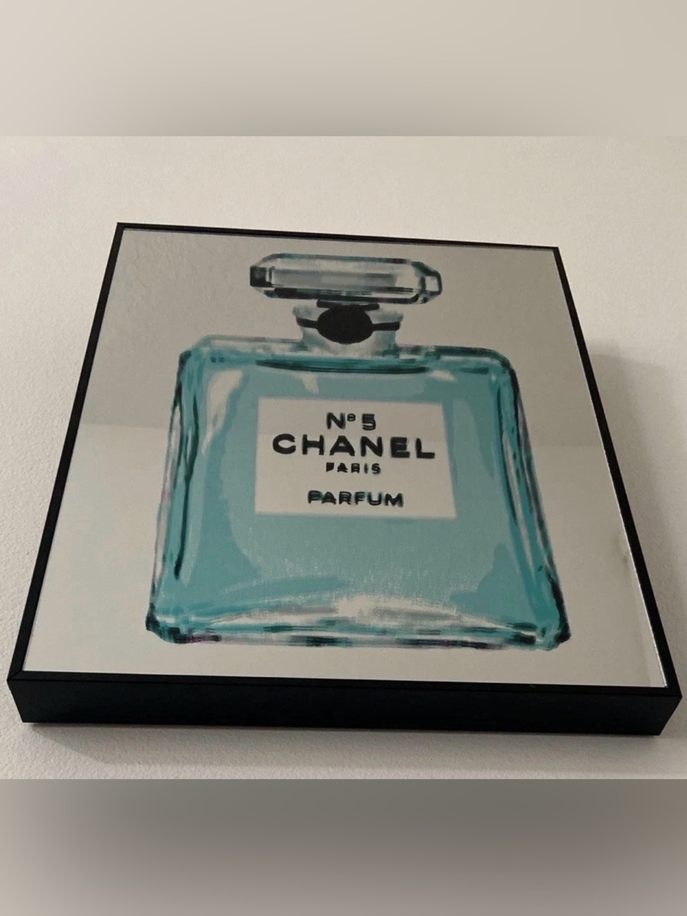 CHANEL Teal Bottle Mirror Wall Art - Blue and Black